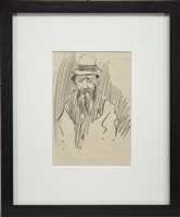 Lot 458 - STUDY OF AN OLD MAN, A PENCIL SKETCH BY JOHN DUNCAN FERGUSSON