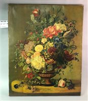 Lot 136 - A FLORAL STUDY ON CANVAS