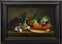 Lot 714 - STILL LIFE WITH VEGETABLES, AN OIL BY GAVIN YOUNG