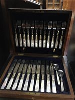 Lot 212 - A SET OF FRUIT KNIVES AND FORKS AND ANOTHER CASED SET