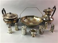 Lot 220 - A SILVER PLATED FOUR PIECE TEA SERVICE AND OTHER PLATED WARES