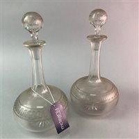 Lot 224 - TWO PAIRS OF GLASS DECANTERS AND CRYSTAL WARE