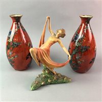 Lot 263 - A PAIR OF CORONA WARE VASES AND A WADE FIGURE