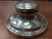 Lot 830 - A VICTORIAN SILVER SUGAR CASTER, SILVER CHRISTENING MUG AND SILVER INKSTAND