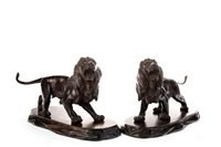Lot 1050 - A PAIR OF JAPANESE BRONZE FIGURES OF LIONS