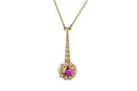 Lot 33 - A RED GEM AND DIAMOND PENDANT ON CHAIN
