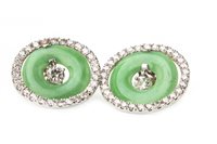 Lot 34 - A PAIR OF ART DECO STYLE DIAMOND AND GREEN HARDSTONE EARRINGS
