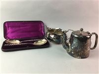 Lot 80 - A SILVER PLATED THREE PIECE TEA SERVICE AND OTHER PLATED WARES