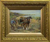 Lot 462 - LOADING THE HORSE CART, AN OIL BY GEORGE SMITH