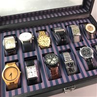 Lot 90 - A LOT OF TWELVE GENTS WRIST WATCHES IN DISPLAY CASE