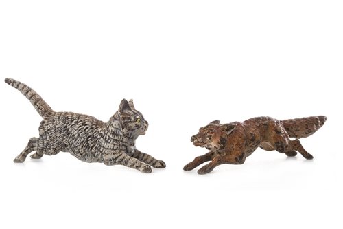 Lot 859 - A LOT OF TWO COLD PAINTED BRONZE FIGURES OF A CAT AND A FOX
