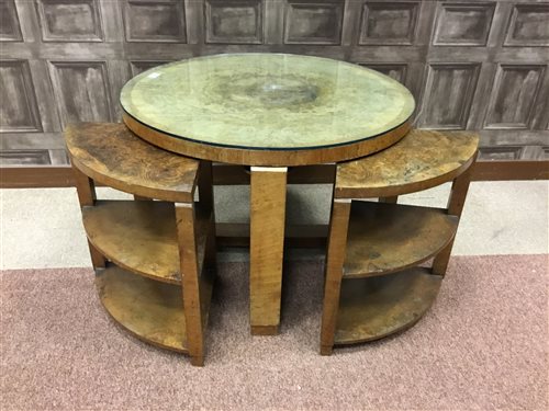 Lot 881 - A NEST OF ART DECO BURR AND FIGURED WALNUT TABLES