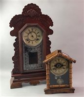 Lot 161 - AN AMERICAN 'GINGERBREAD' SHELF CLOCK AND ANOTHER CLOCK