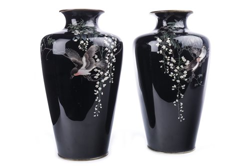 Lot 1054 - A PAIR OF JAPANESE CLOISONNE VASES