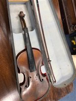 Lot 146 - A CASED ADLER VIOLIN AND TWO BOWS