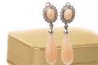 Lot 99 - A PAIR OF MID 20TH CENTURY CORAL AND DIAMOND EARRINGS