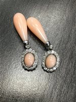 Lot 99 - A PAIR OF MID 20TH CENTURY CORAL AND DIAMOND EARRINGS