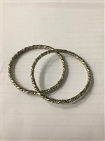 Lot 182 - A PAIR OF WHITE METAL BANGLES,, WITH A PEARL NECKLACE AND BRACELETS