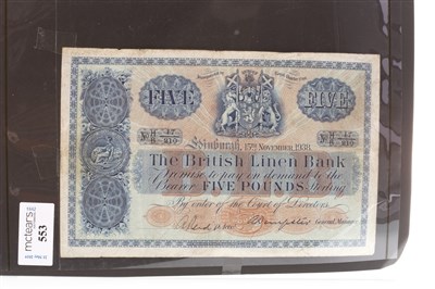 Lot 553 - THE BRITISH LINEN BANK £5 NOTE, 1938