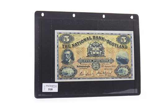 Lot 518 - THE NATIONAL BANK OF SCOTLAND £5 FIVE POUNDS NOTE, 1943