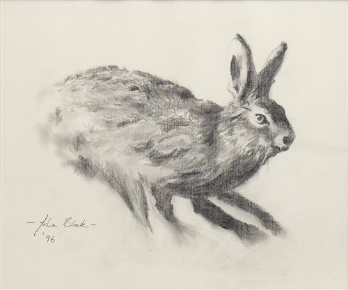 Lot 669 - STUDY OF A HARE, A CHARCOAL BY JOHN BLACK
