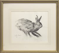Lot 669 - STUDY OF A HARE, A CHARCOAL BY JOHN BLACK