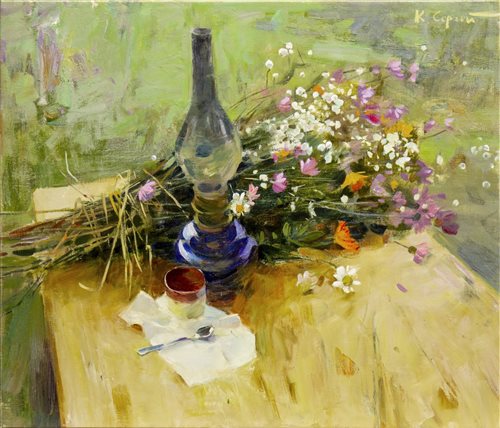 Lot 654 - WILDFLOWERS, AN OIL BY SERGEI KOVALENKO