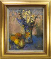 Lot 644 - FLOWERS AND FRUIT, AN OIL BY ANNE MACKINTOSH