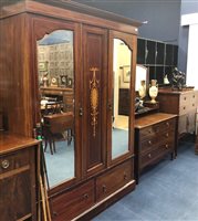 Lot 299 - A MAHOGANY WARDROBE, A CHEST OF DRAWERS AND A TALL BOY CHEST