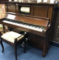 Lot 316 - A CHALLON MAHOGANY CASED PIANOLA, MUSICAL ROLLS AND A PIANO STOOL