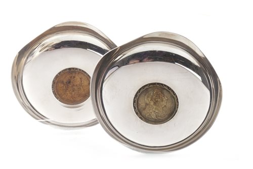 Lot 840 - A PAIR OF SILVER BOWLS SET WITH CARTWHEEL PENNIES DATED 1797