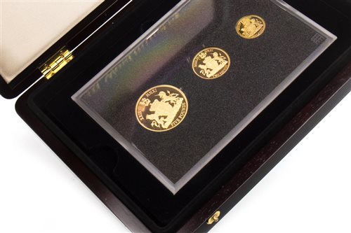 Lot 524 - Amendment: there is £5, £2 and sovereign A WESTMINSTER THE 2011 JERSEY GOLD PROOF THREE COIN SET
