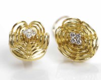Lot 299 - PAIR OF DIAMOND SET EARRINGS each of floral...