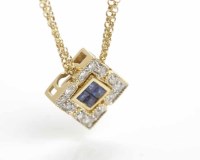 Lot 300 - SAPPHIRE AND DIAMOND PENDANT of square form,...