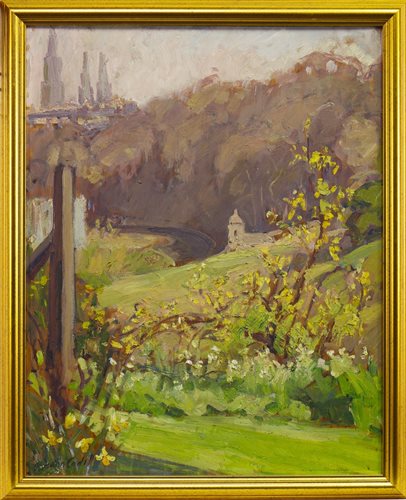 Lot 642 - VIEW OF THE OLD TOWN FROM PRINCES STREET GARDENS, AN OIL BY FLORENCE ST JOHN CADELL