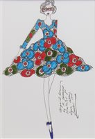 Lot 555 - ORIGINAL ILLUSTRATION OF DESIGNS FOR LAURA ASHLEY, PEN ON CARD BY ROZ JENNINGS