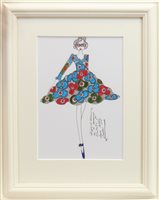 Lot 555 - ORIGINAL ILLUSTRATION OF DESIGNS FOR LAURA ASHLEY, PEN ON CARD BY ROZ JENNINGS