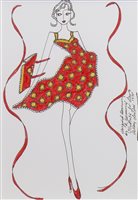 Lot 556 - ORIGINAL ILLUSTRATION OF DESIGNS FOR LAURA ASHLEY, PEN ON CARD BY ROZ JENNINGS
