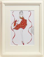 Lot 556 - ORIGINAL ILLUSTRATION OF DESIGNS FOR LAURA ASHLEY, PEN ON CARD BY ROZ JENNINGS