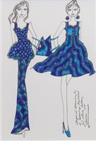 Lot 558 - ORIGINAL ILLUSTRATION OF DESIGNS FOR LAURA ASHLEY, PEN ON CARD BY ROZ JENNINGS