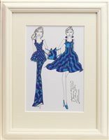 Lot 558 - ORIGINAL ILLUSTRATION OF DESIGNS FOR LAURA ASHLEY, PEN ON CARD BY ROZ JENNINGS