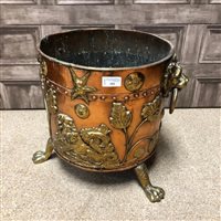 Lot 392 - A COPPER AND BRASS DOUBLE HANDLED FUEL BIN