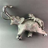Lot 327 - A GROUP OF SILVERISED METAL FIGURES OF TIGERS AND ELEPHANT