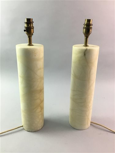 Lot 226 - A PAIR OF CYLINDRICAL MARBLE TABLE LAMPS