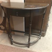 Lot 363 - AN OAK DEMI LUNE HALL TABLE AND AN OCCASIONAL TABLE