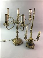 Lot 353 - A BRASS CHANDELIER AND TWO OTHER LIGHTS
