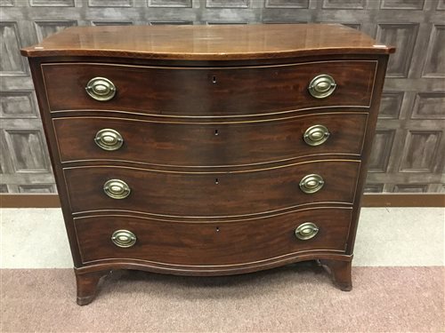 Lot 899 - A MAHOGANY SERPENTINE COMMODE CHEST