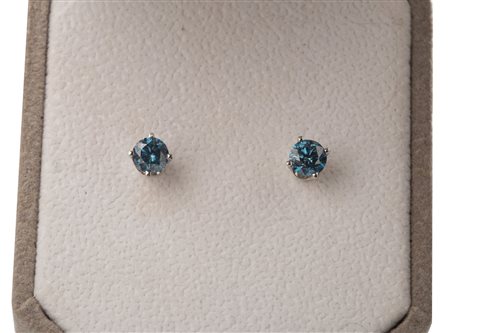 Lot 178 - A PAIR OF BLUE DIAMOND EARRINGS