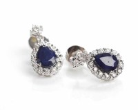 Lot 328 - PAIR OF SAPPHIRE AND DIAMOND DROP EARRINGS of...