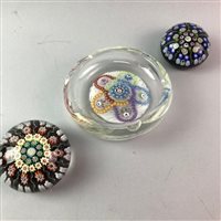 Lot 427 - A MILLEFIORI ASHTRAY AND TWO MILLEFIORI PAPERWEIGHTS